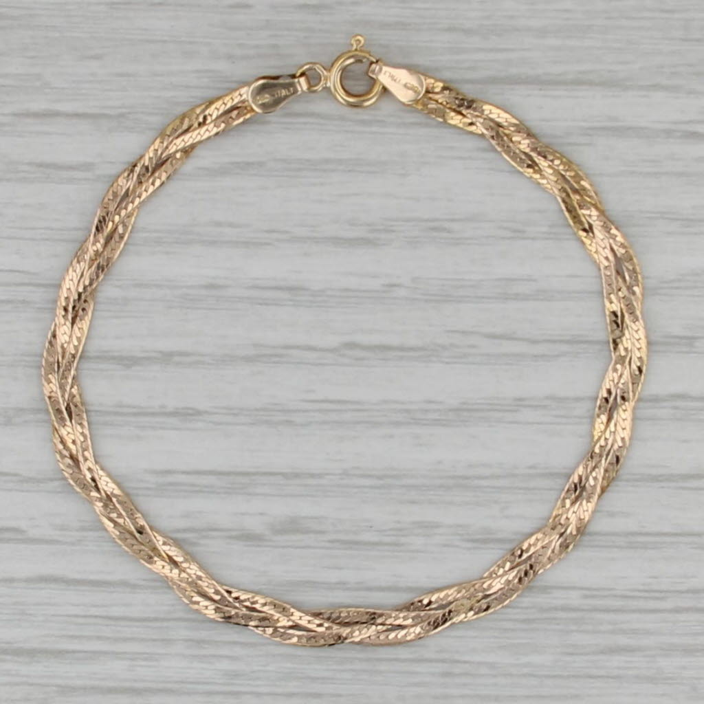 6.75" Woven Herringbone Chain Bracelet 14k Yellow Gold 3.7mm