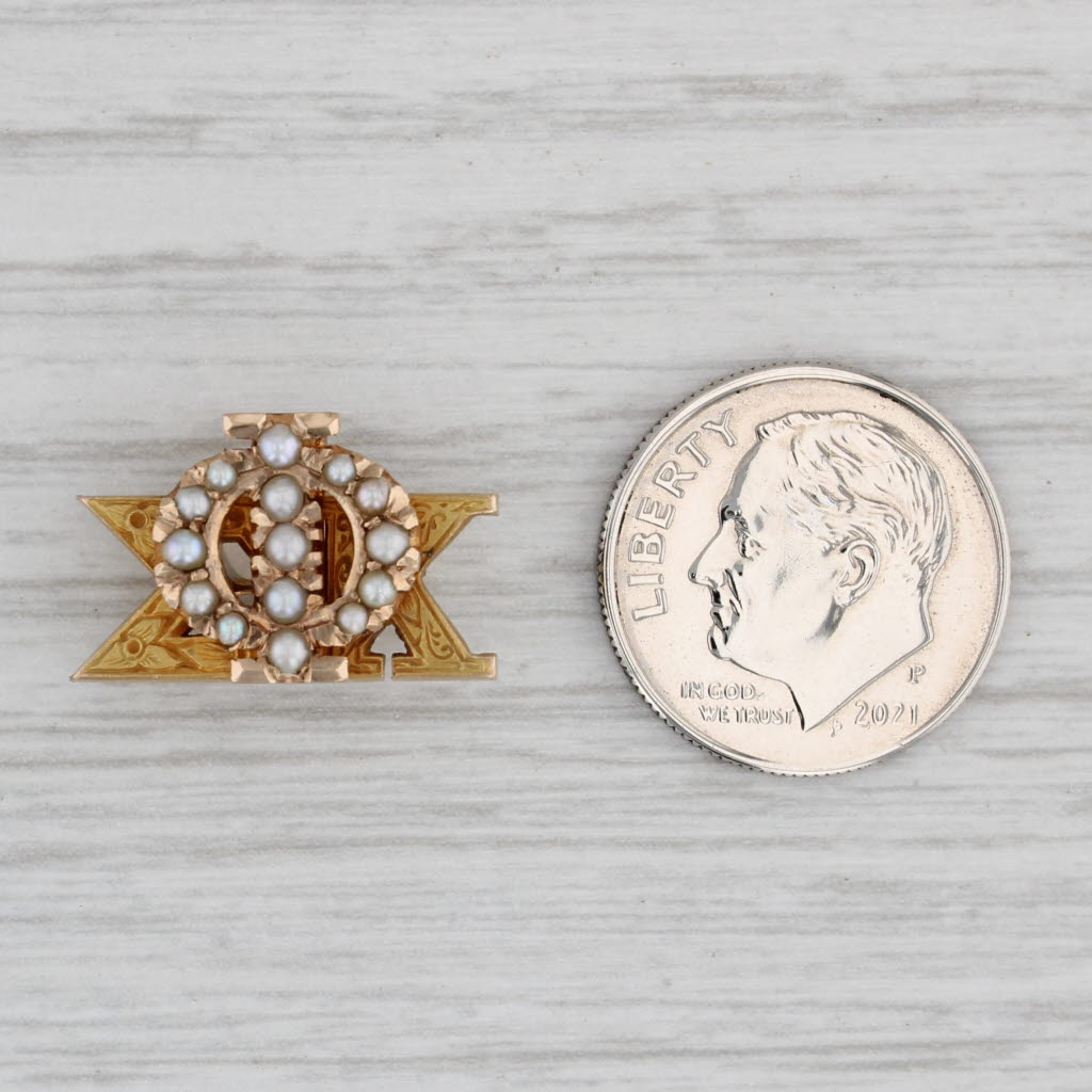 Gray Antique 1920s Phi Sigma Kappa Fraternity Pin 10k Gold Pearl Greek Badge