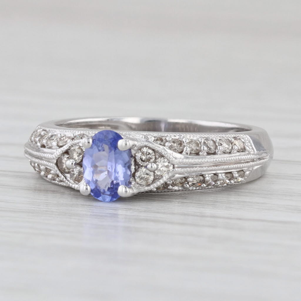 0.63ctw Oval Tanzanite Diamond Ring 14k White Gold Size 6 Engagement