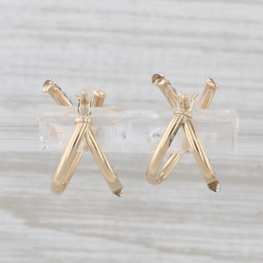 Cubic Zirconia X Hoop Earrings 14k Yellow Gold Snap Top Hoops