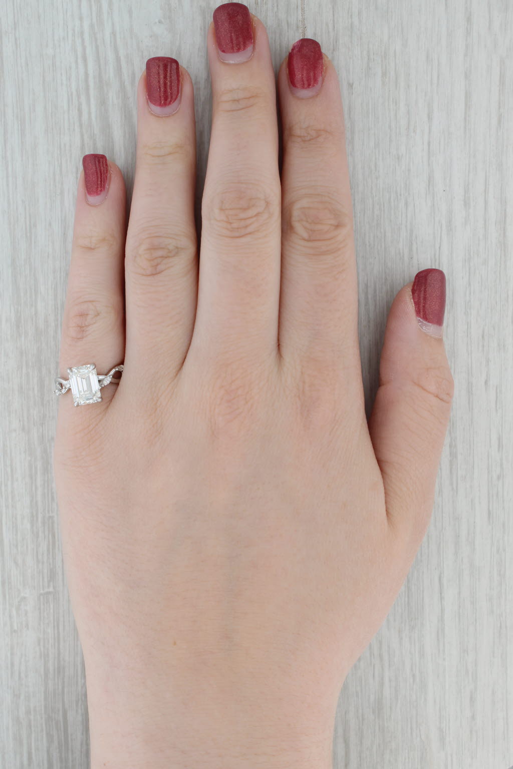Dark Gray Lab Grown 3.20ct VVS2 H Emerald Cut Diamond Engagement Ring 18k White Gold Sz 6