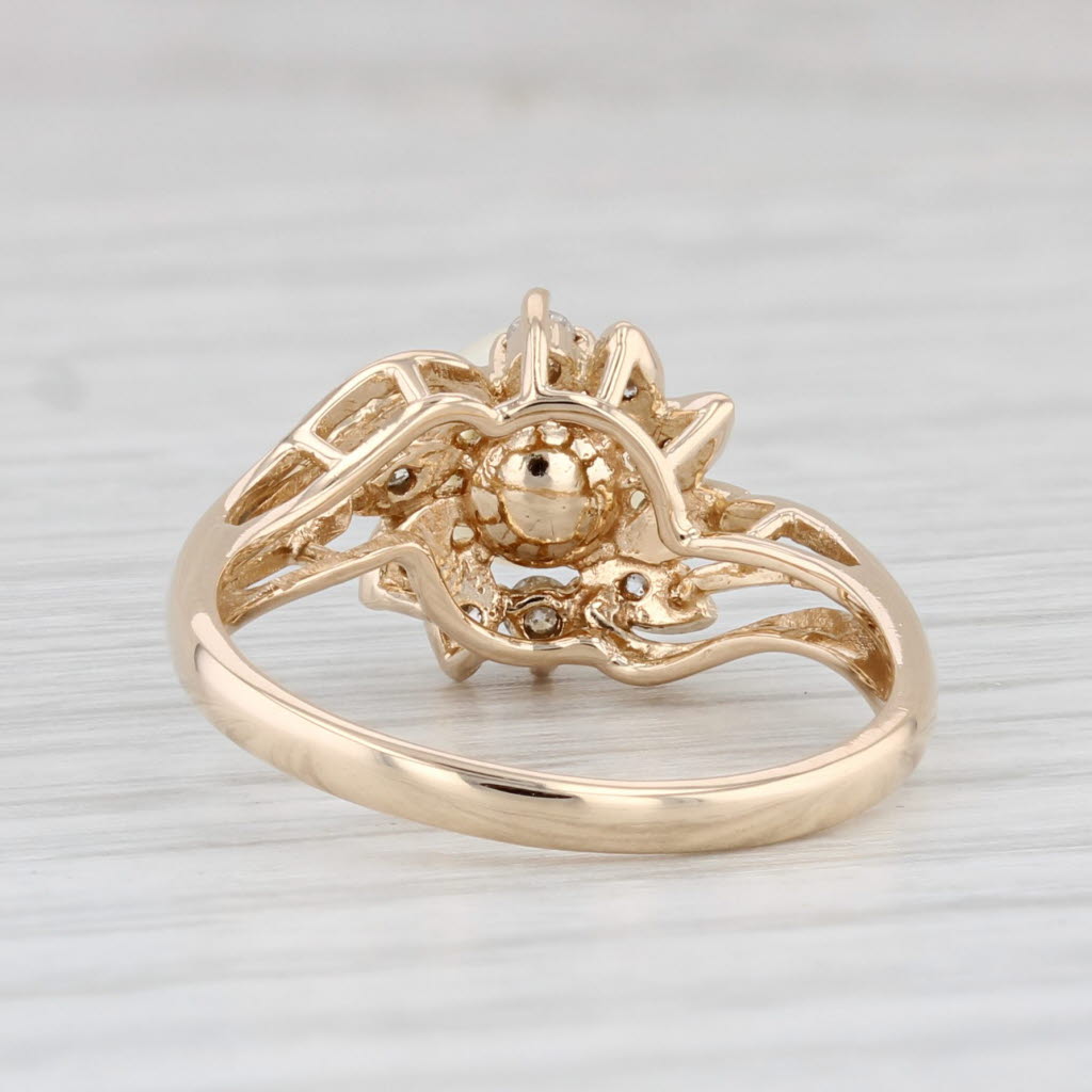 Light Gray Cultured Pearl 0.11ctw Diamond Halo Ring 14k Yellow Gold Size 6.25