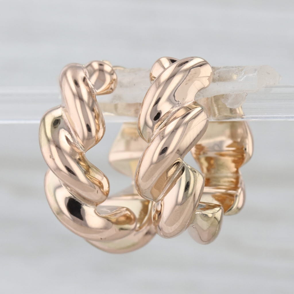 Beveled Hoop Earrings 14k Rose Gold Snap Top Round Hoops