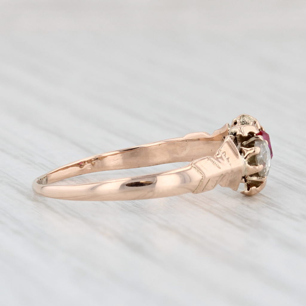 Light Gray Antique Lab Created Ruby Diamond Ring 9k Yellow Gold Size 8.5 AS IS