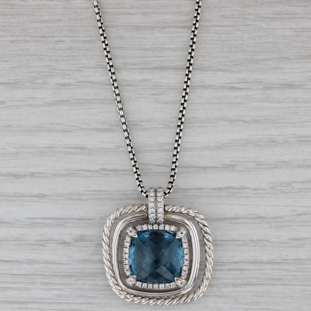 Gray Yurman Chatelaine London Blue Topaz Diamond Pendant Necklace Sterling Silver