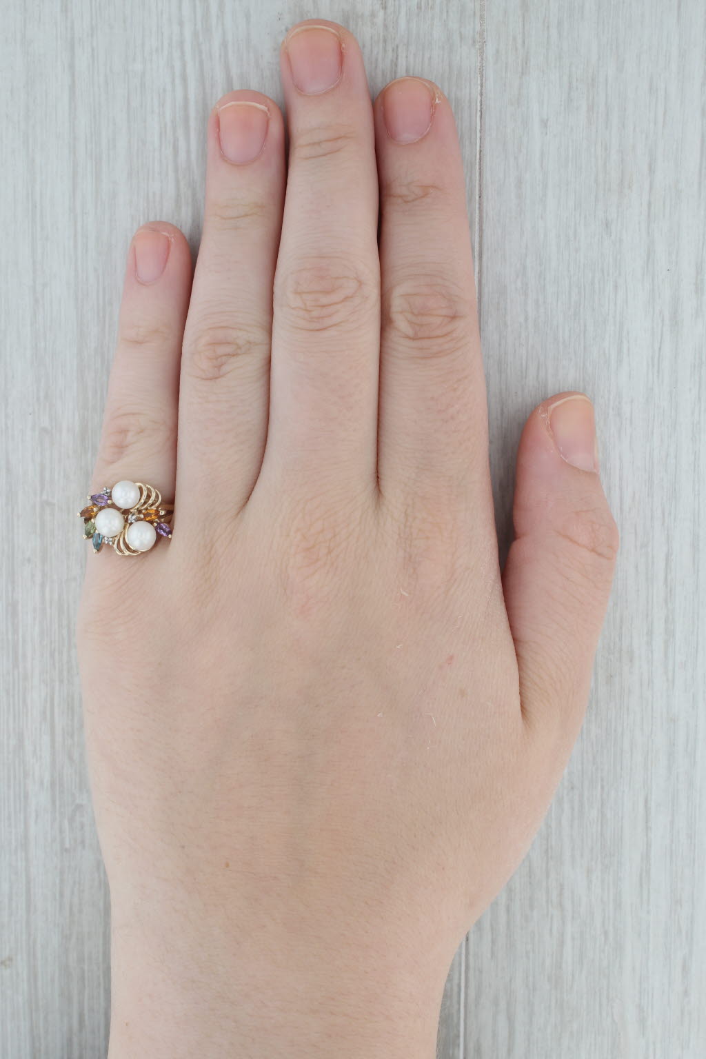 Gray 0.41ctw Pearl Amethyst Citine Peridot Topaz 10k Yellow Gold Ring Size 6.25