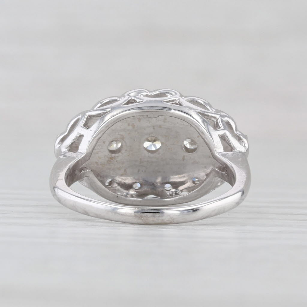 Vintage 0.96ctw Diamond 3-Stone Halo Ring 14k White Gold Size 6.25