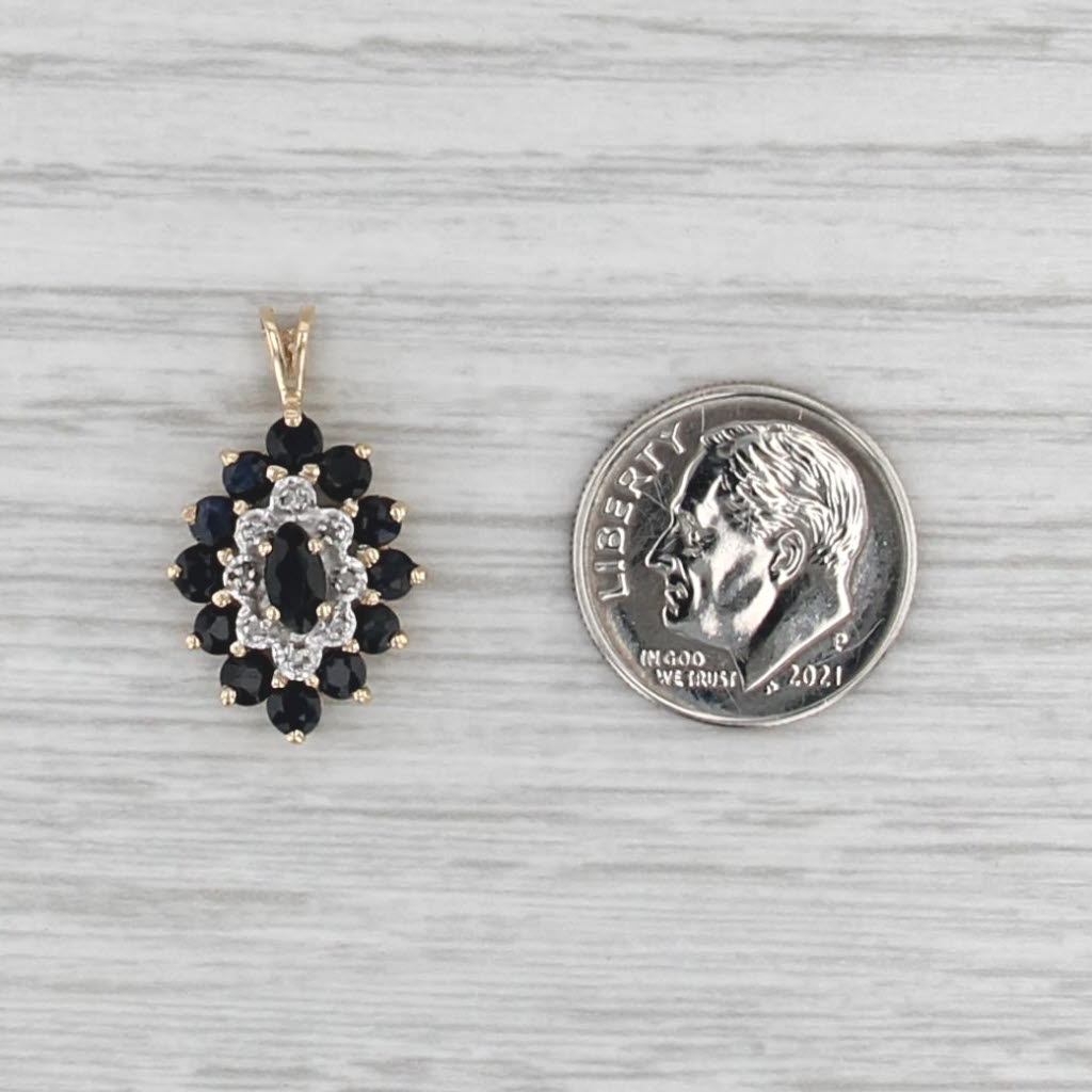 Sapphire Diamond Halo Pendant 10k Yellow Gold Marquise Drop