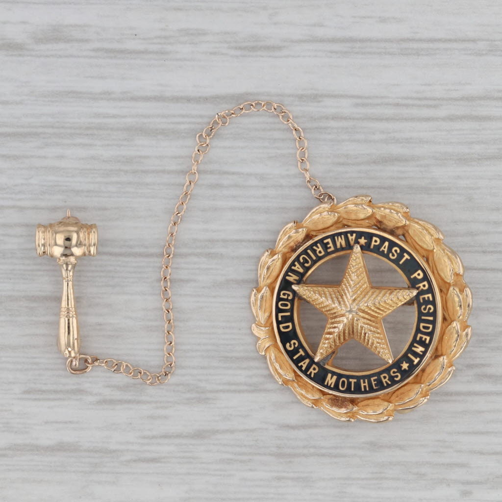 Gray American Gold Star Mothers Past President Pin 10k Gold Gavel Guard