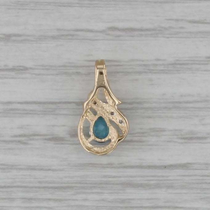 0.50ct Blue Topaz Diamond Teardrop Pendant 14k Yellow Gold Small Pear Drop