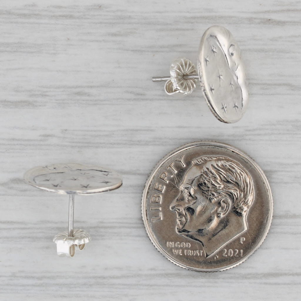 Gray Crescent Moon & Stars Stud Earrings Sterling Silver Celestial Jewelry
