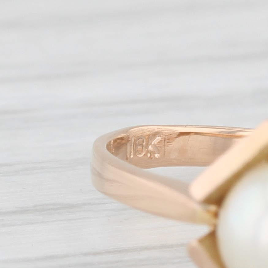 Light Gray Cultured Pearl Solitaire Ring 18k Rose Gold Size 6