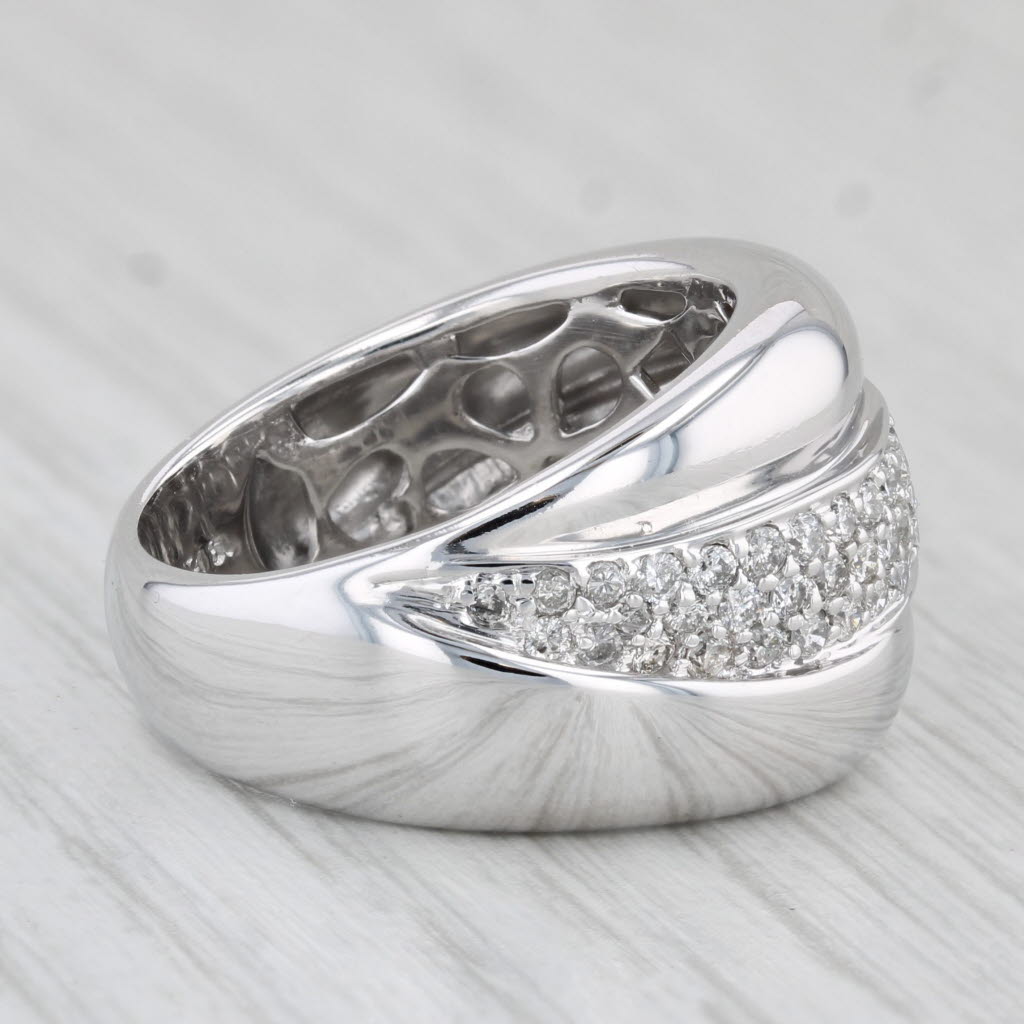 Light Gray 1ctw Diamond Crossover Ring 14k White Gold Size 7.25 Cocktail Band Sonia B