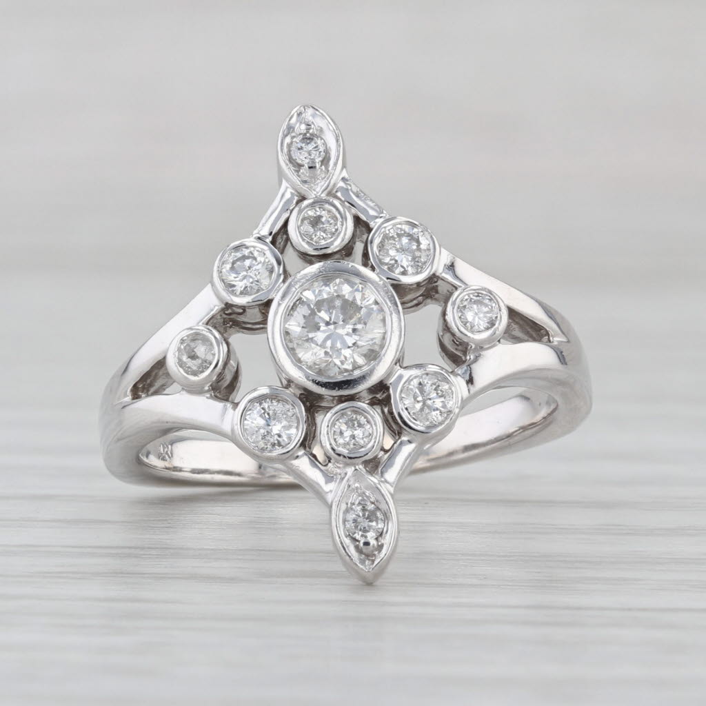 0.63ctw Diamond Cluster Cocktail Engagement Ring 14k White Gold Size 9