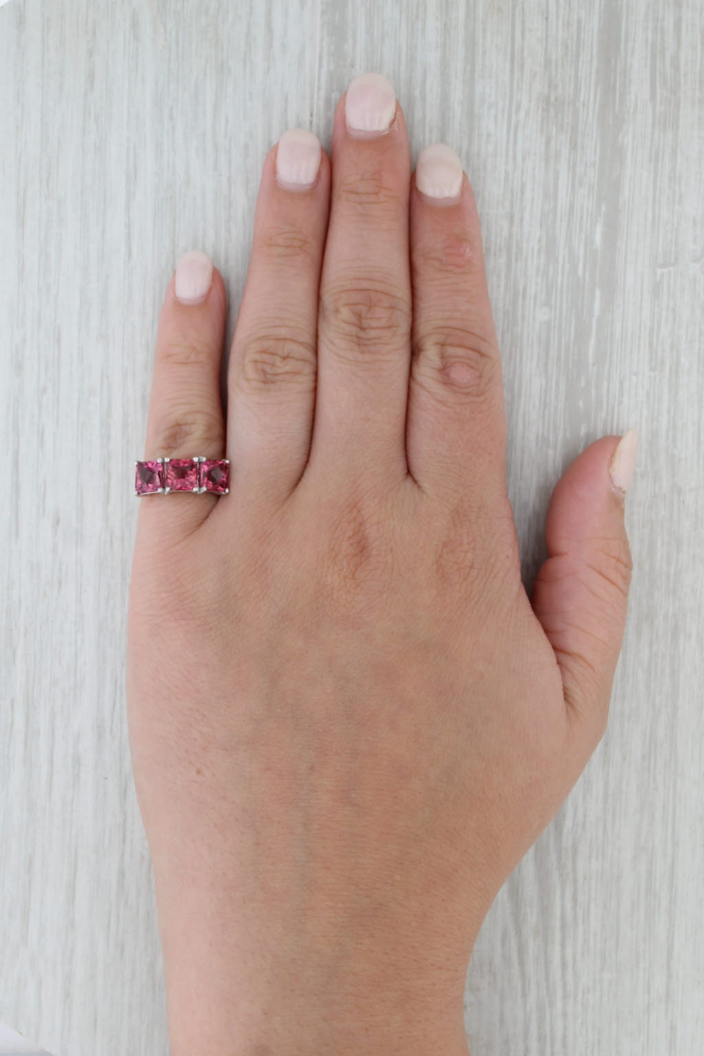 2.85ctw Pink Tourmaline 3-Stone Ring 14k White Gold Size 4.5