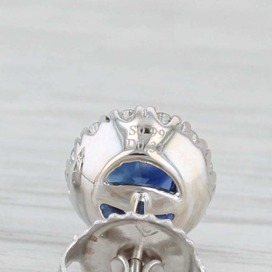 Light Gray 1.32ctw Blue Sapphire Diamond Halo Stud Earrings 18k White Gold