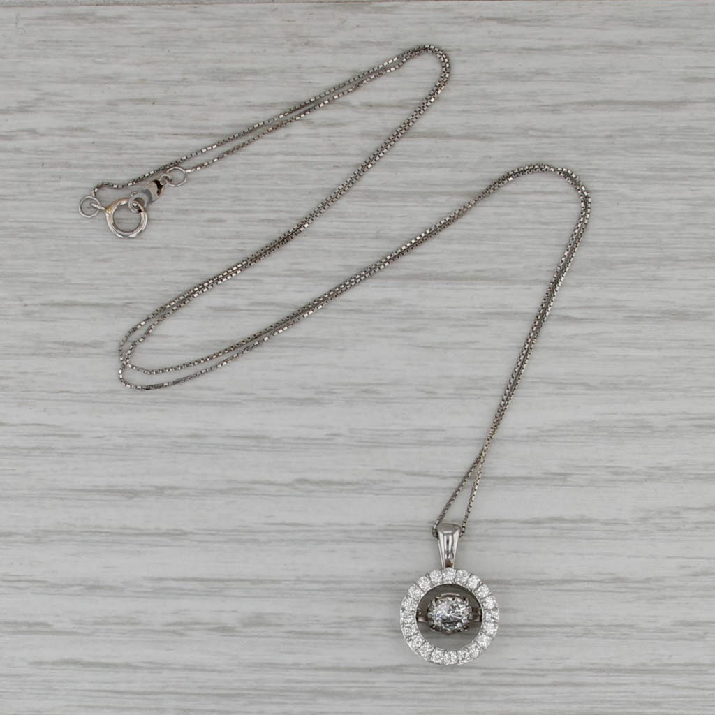 0.83ctw Floating Diamond Halo Pendant Necklace 14k White Gold 18.75" Box Chain