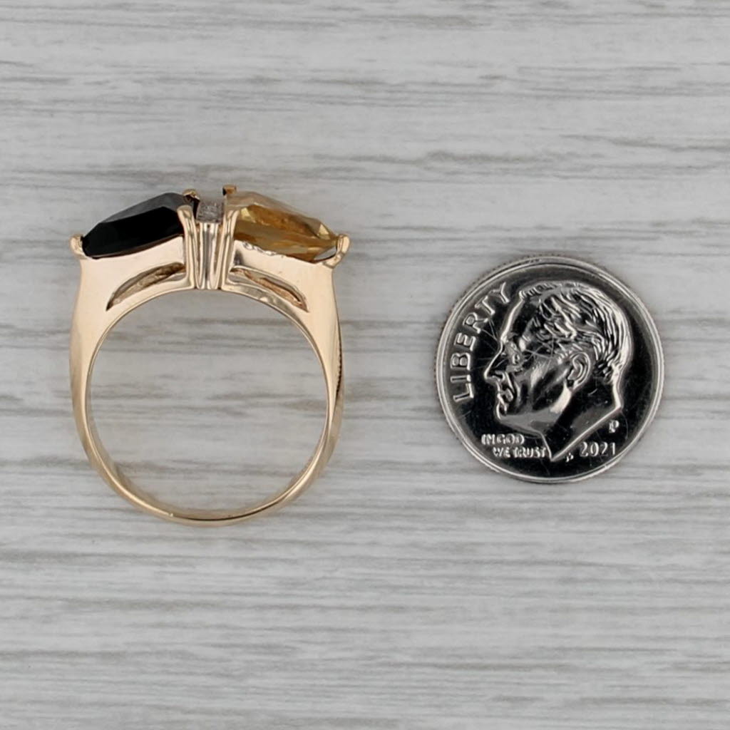 Black Onyx Yellow Citrine Diamond Ring 14k Yellow Gold Size 8-8.25