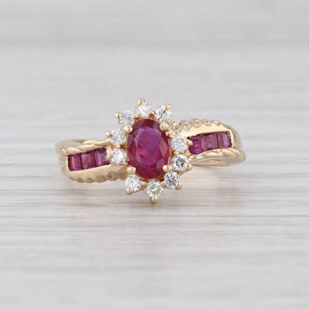 0.88ctw Oval Ruby Diamond Halo Ring 14k Yellow Gold Size 5.5