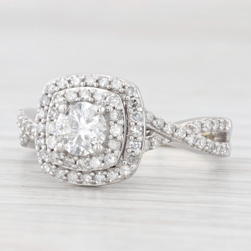 Light Gray 0.86ctw Round Diamond Double Halo Engagement Ring 14k White Gold Size 7.25