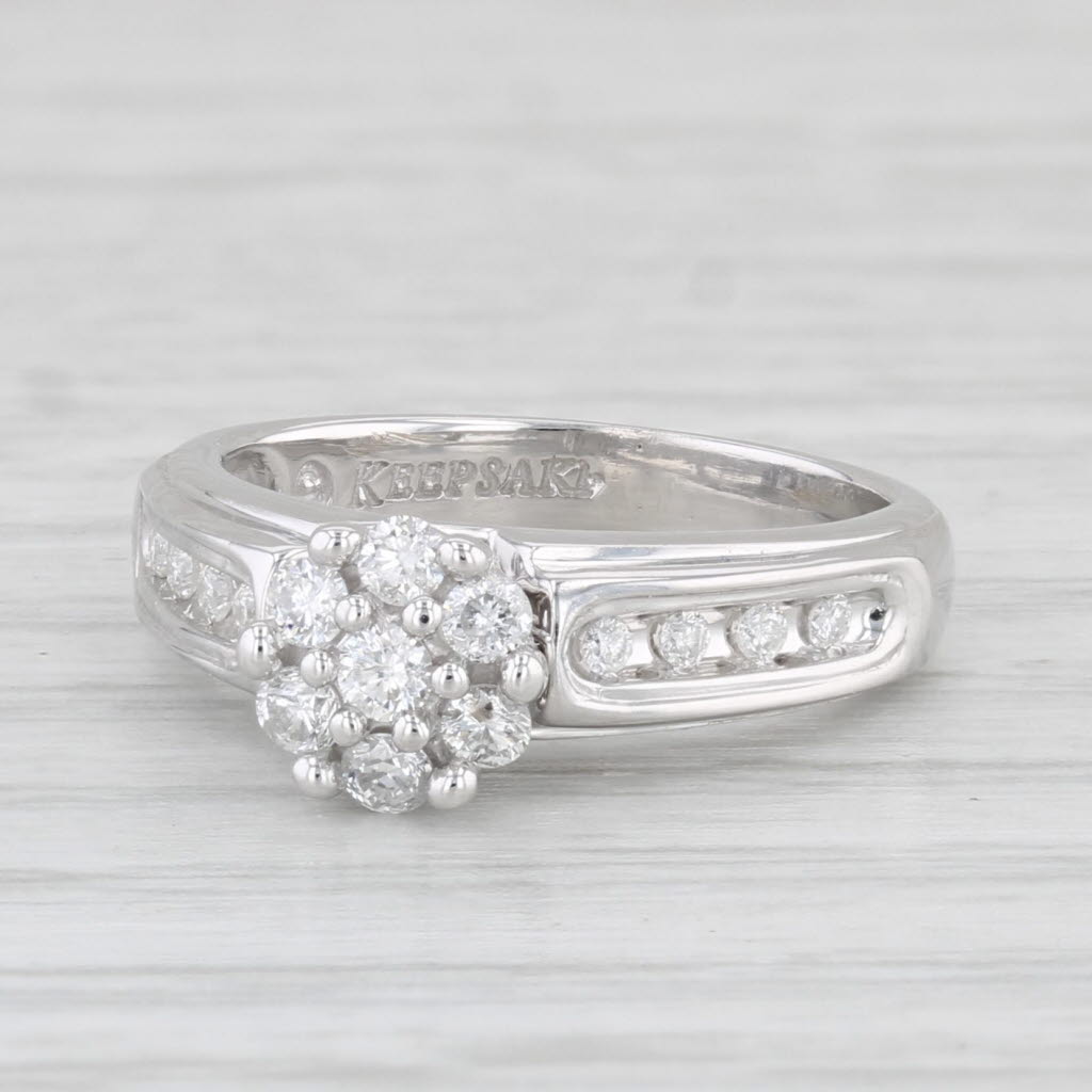 Light Gray 0.25ctw Diamond Cluster Engagement Ring 14k White Gold Size 3.5