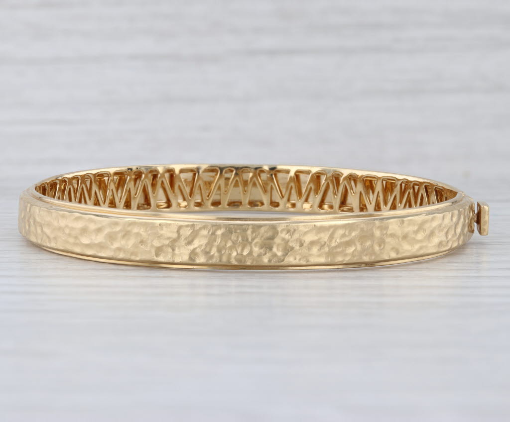 Michael M Hammered Bangle Bracelet 18k Yellow Gold 7.25" 8mm