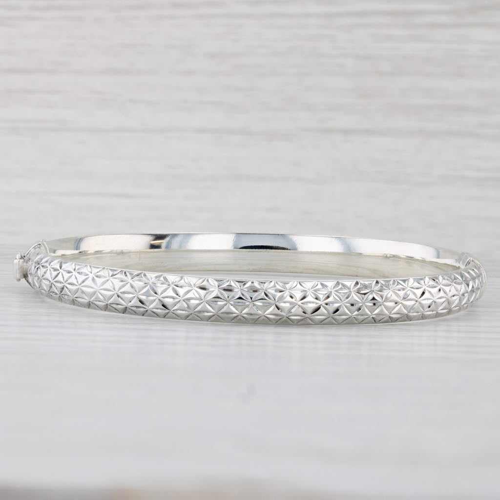Light Gray Etched Star Pattern Bangle Bracelet Sterling Silver 7" 6.1mm