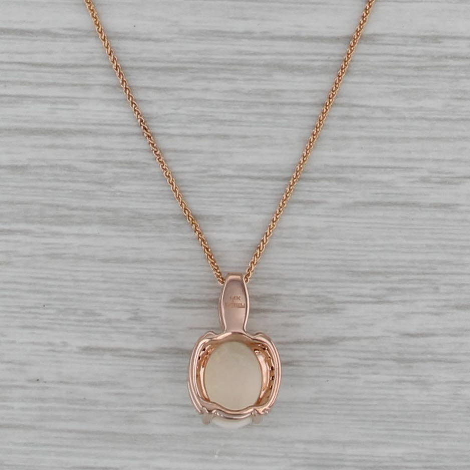 Effy Opal Diamond Pendant Necklace 14k Rose Gold 19" Adjustable Wheat Chain