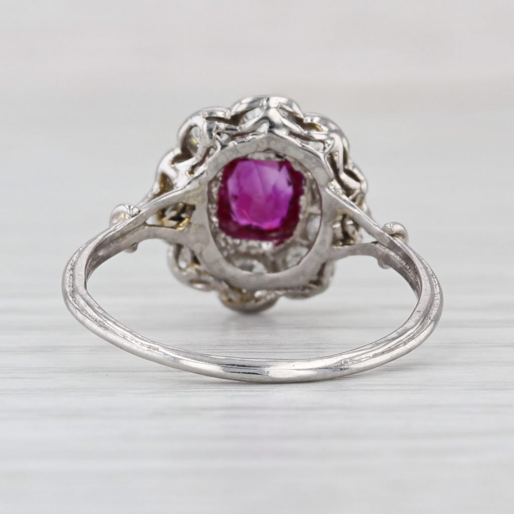 Antique 1.61ctw Ruby Diamond Halo Ring Platinum Size 8.25 GIA Engagement