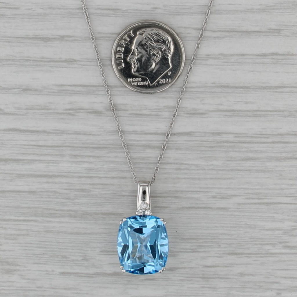 10.75ctw Blue Topaz Diamond Pendant Necklace 14k White Gold 18" Rope Chain