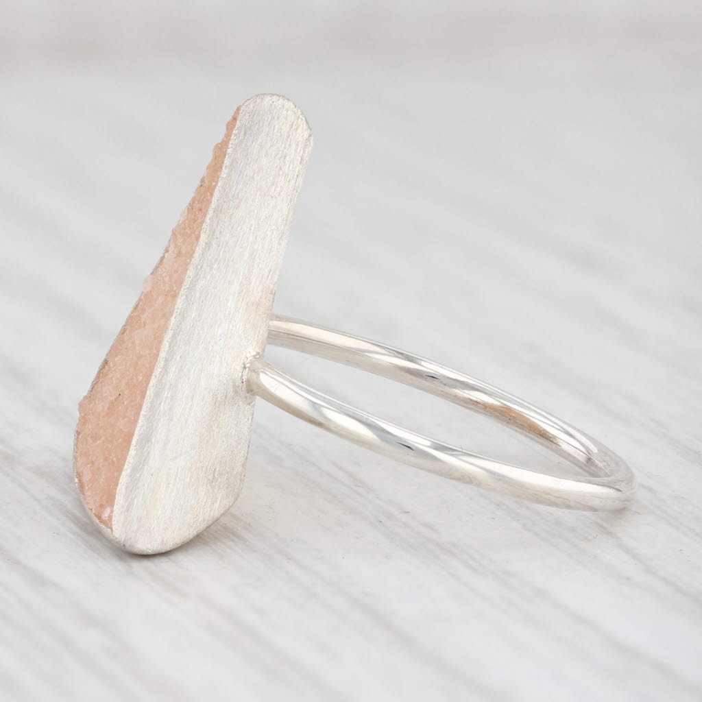 New Nina Wynn Trio Sand Druzy Quartz Triangle Ring Sterling Silver Size 7.25