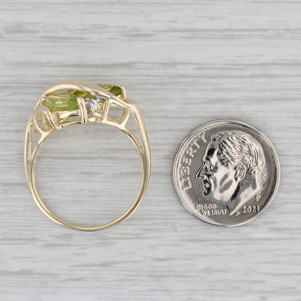 Gray 1.96ctw Peridot 3-Stone Ring 14k Yellow Gold Size 7.75 Diamond Accent