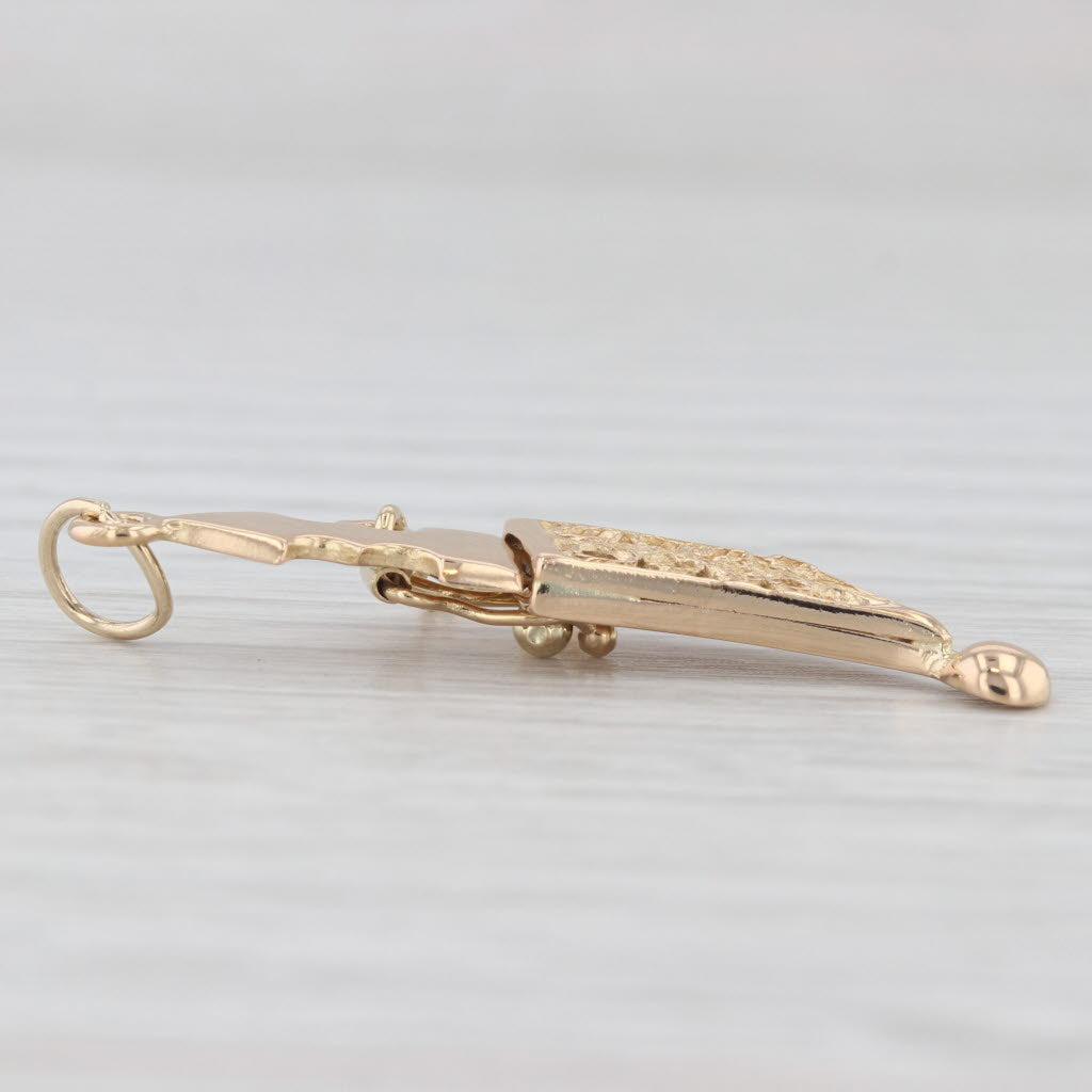 Light Gray Dagger & Scabbard Sheath Charm 18k Yellow Gold Vintage Pendant Opens