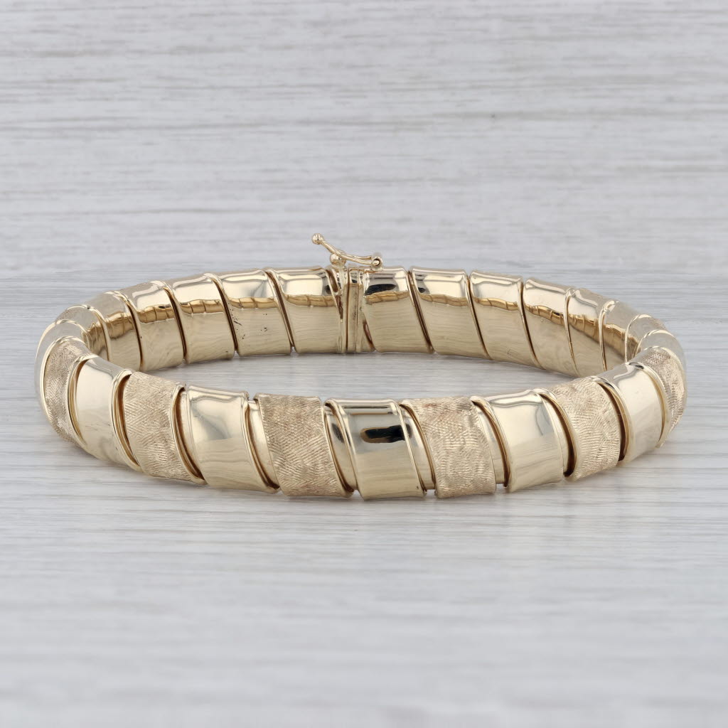 Gray Woven Bangle Bracelet 14k Yellow Gold 7.5" 11.3mm