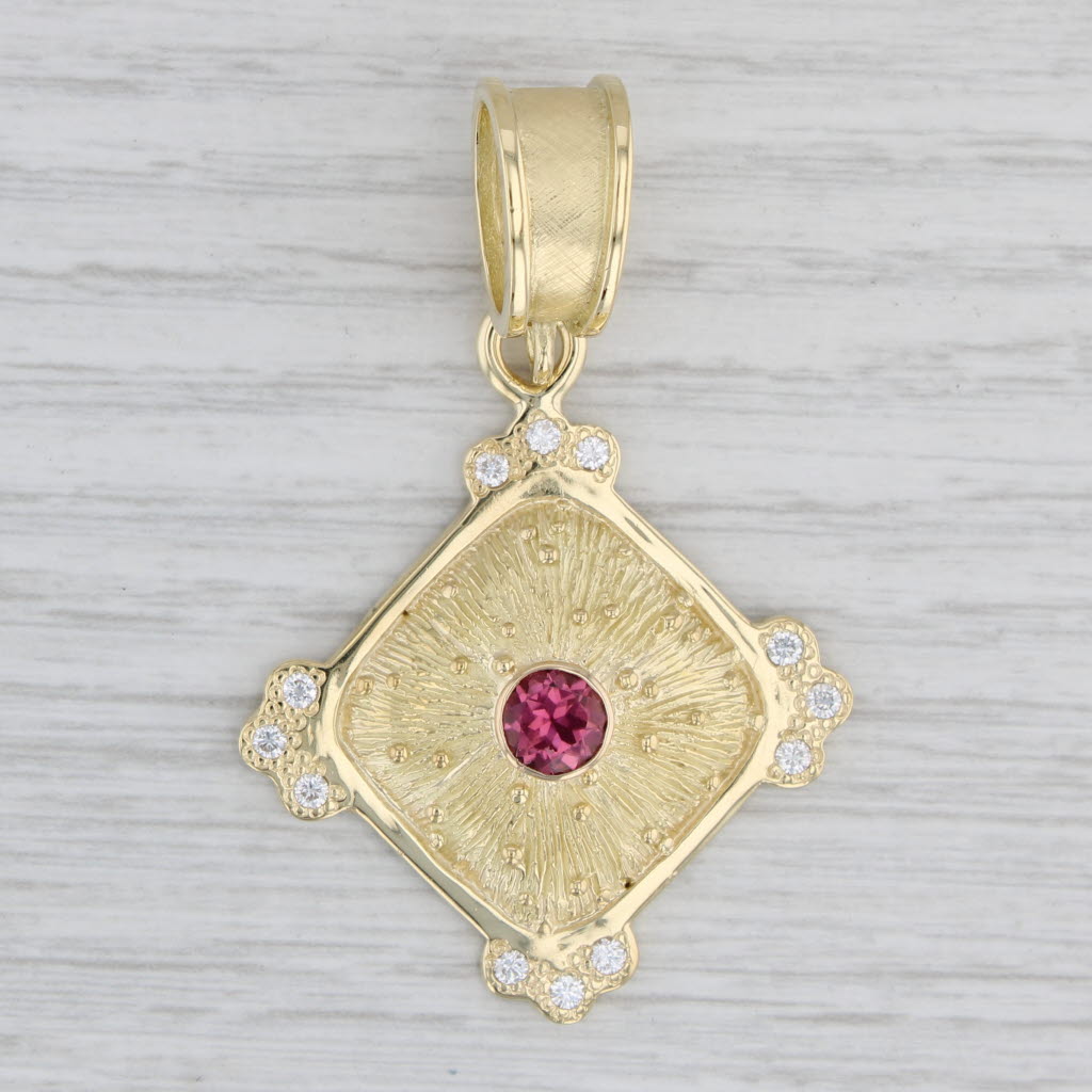 Gray 1.33ctw Pink Tourmaline Diamond Pendant 18k Gold Enhancer Custom Artisan Signed