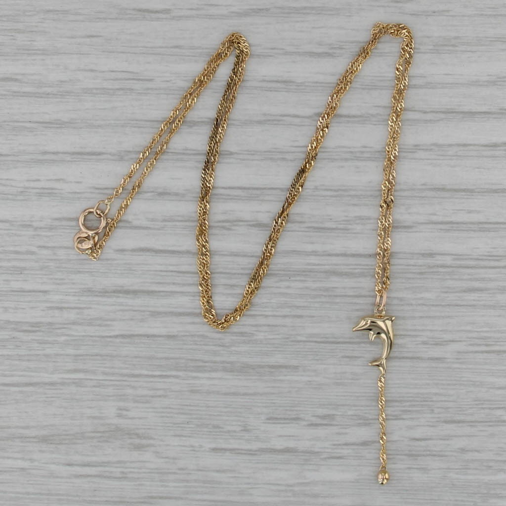 Dolphin Pendant Singapore Chain Necklace 10k Yellow Gold 17"