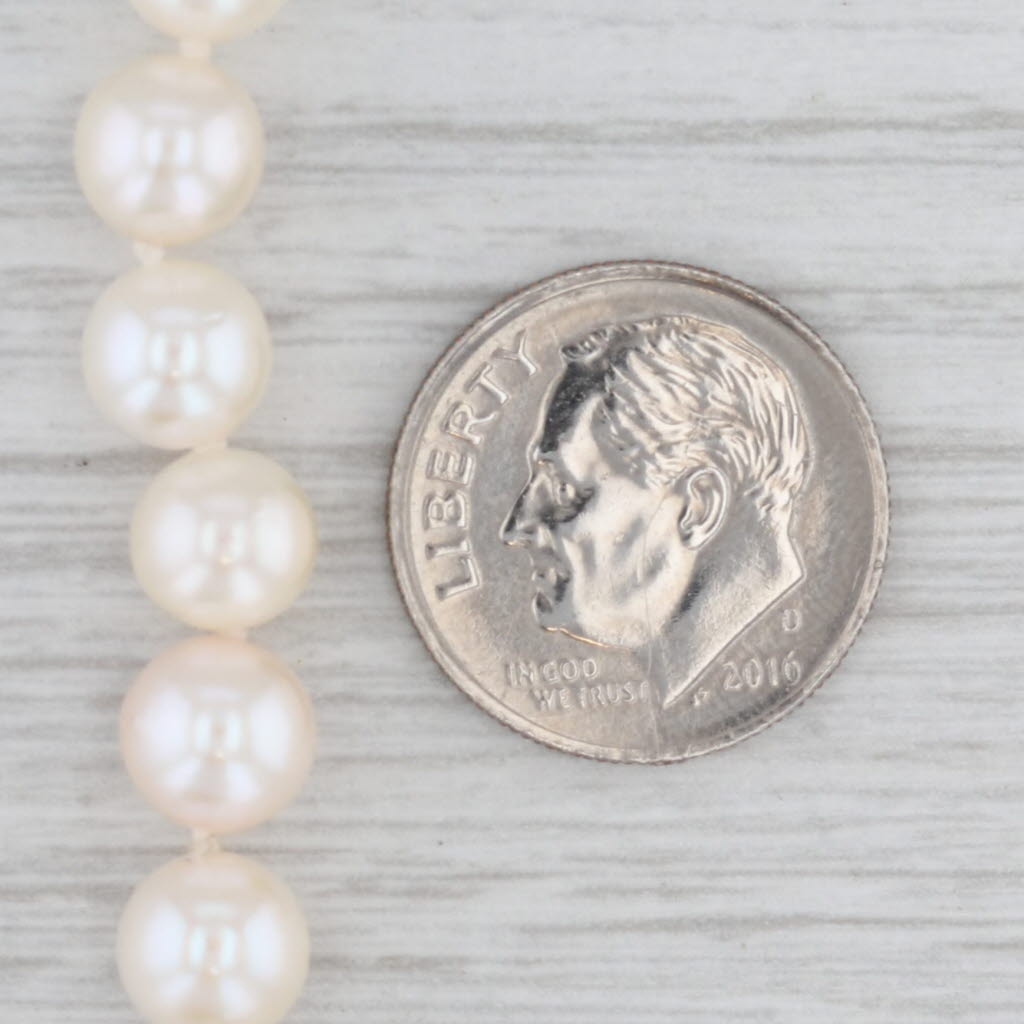 New w/ Tag Cultured Pearl Single Strand Bead Necklace 14k Gold Clasp 18" 6.9mm