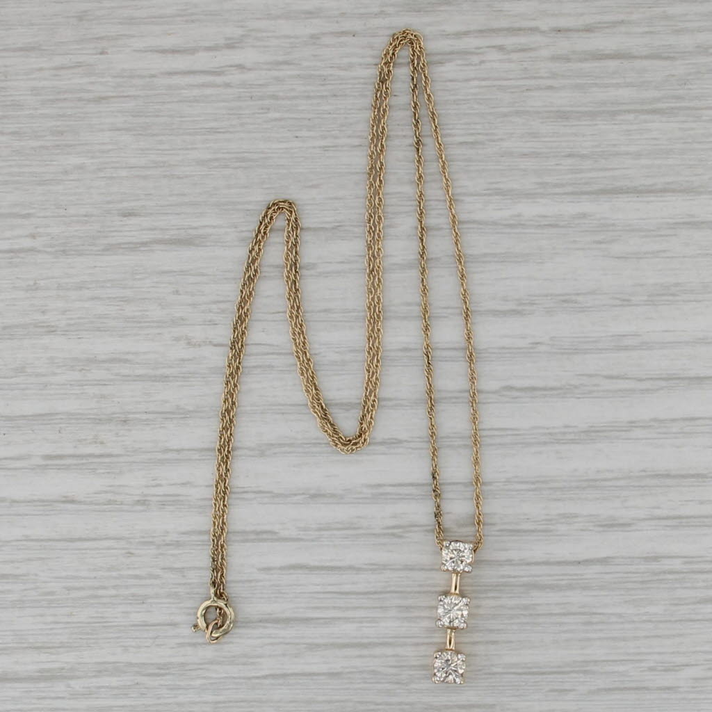 0.75ctw Diamond 3-Stone Journey Pendant Necklace 14k Gold 18.5" Rope Chain