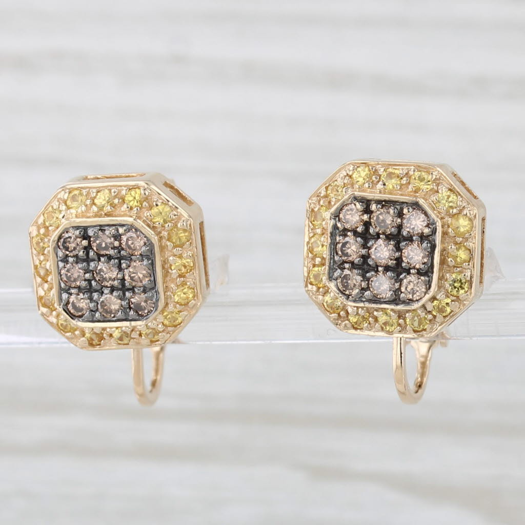 Light Gray 2.69ctw Yellow Sapphire Champagne Diamond Halo Clip On Earrings 14k Yellow Gold