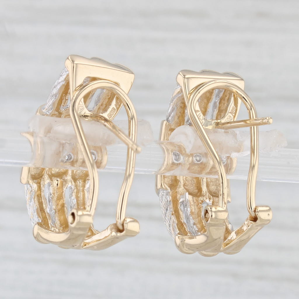 Light Gray Diamond Accented J-Hook Earrings 14k Gold Rope Drops Omega Backs