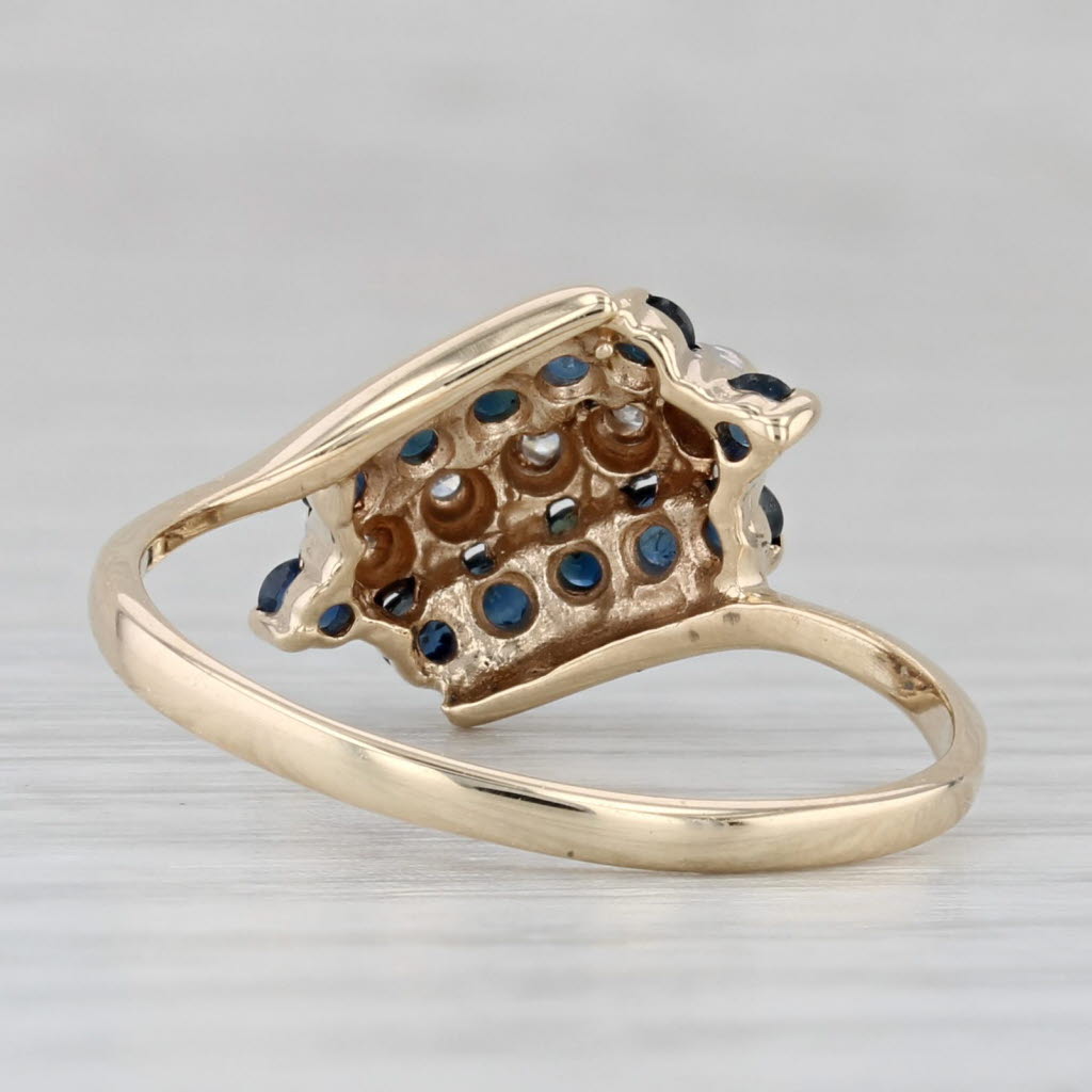 Gray 0.62ctw Blue Sapphire Diamond Cluster Bypass Ring 10k Yellow Gold Size 8.75