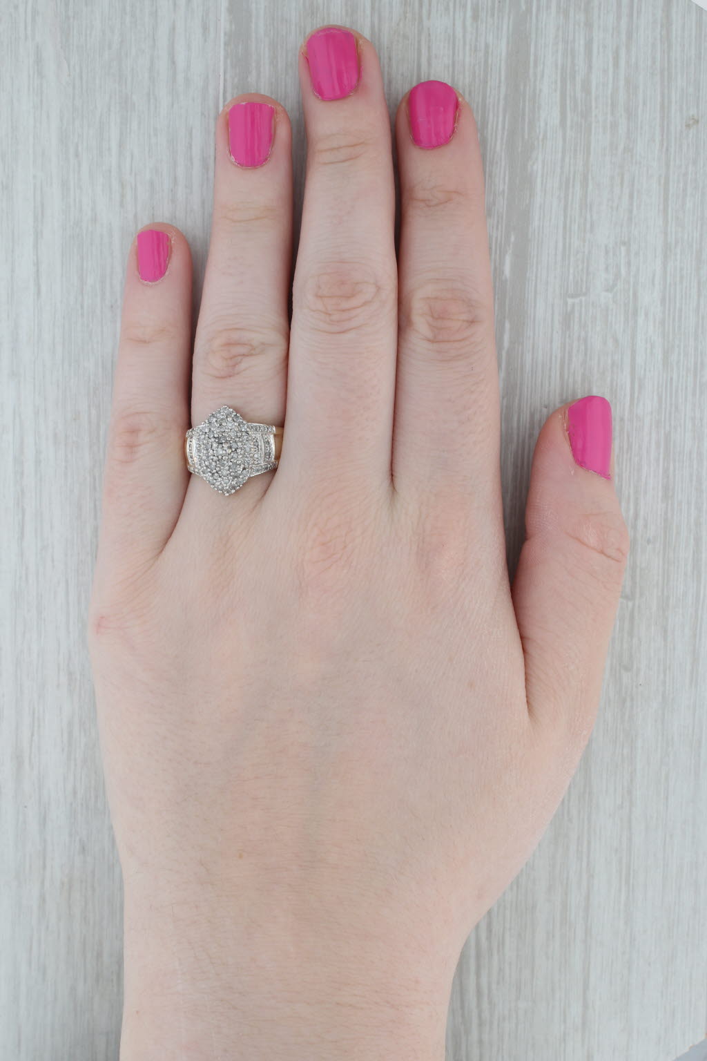 Gray 0.50ctw Diamond Cluster Ring 10k Yellow Gold Size 7.75 Cocktail