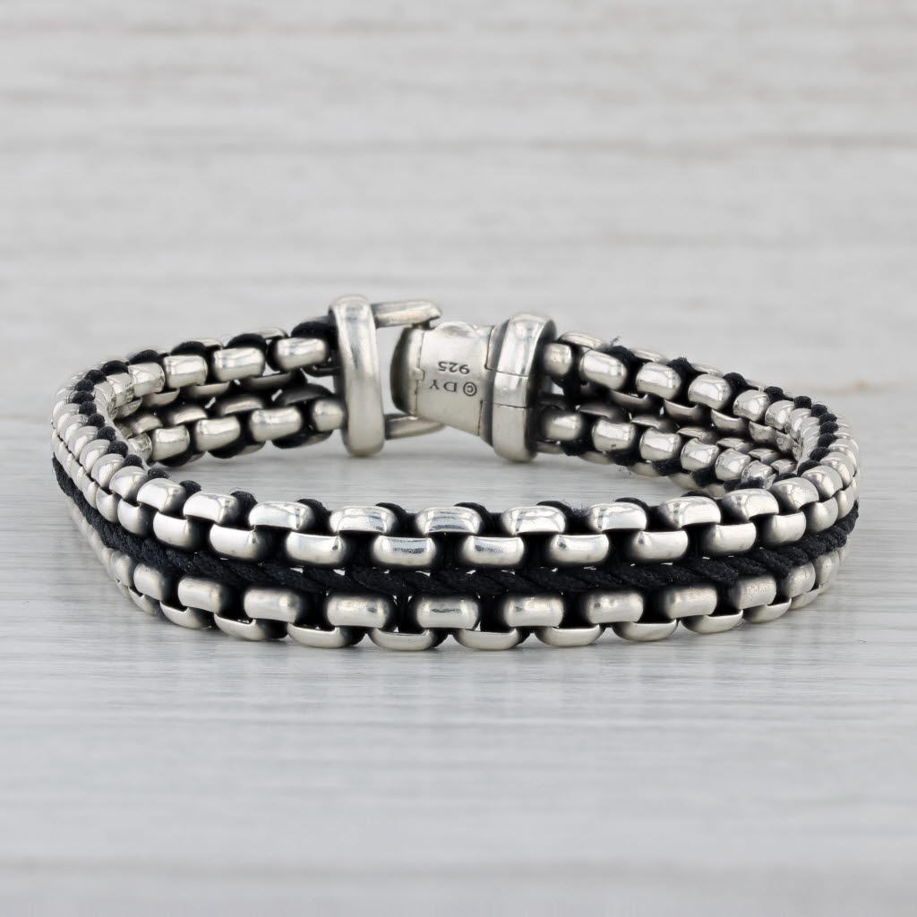 Gray David Yurman Woven Nylon Box Chain Bracelet Sterling Silver 8" 9.5mm