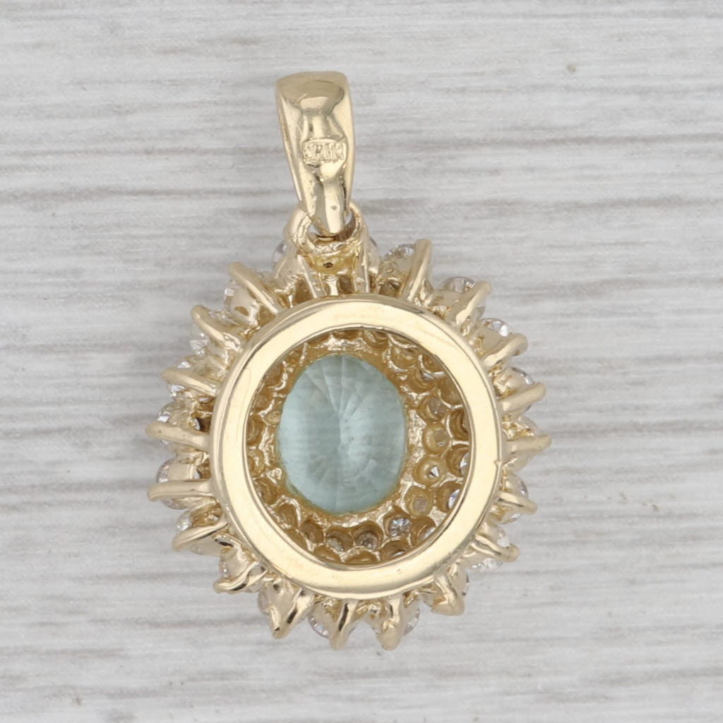 4.80ctw Round Blue Topaz Diamond Halo Pendant 14k Yellow Gold
