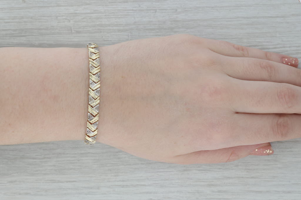 Dark Gray 1.25 ctw Diamond Abstract 14K Yellow Gold Tennis Bracelet 6.5"