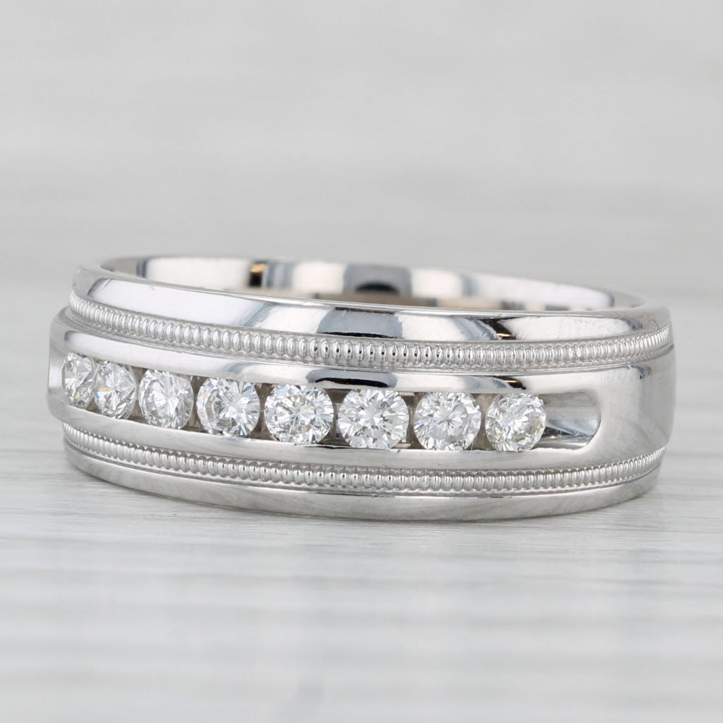 Light Gray 0.50ctw Diamond Men's Wedding Band 14k White Gold Size 10 Ring