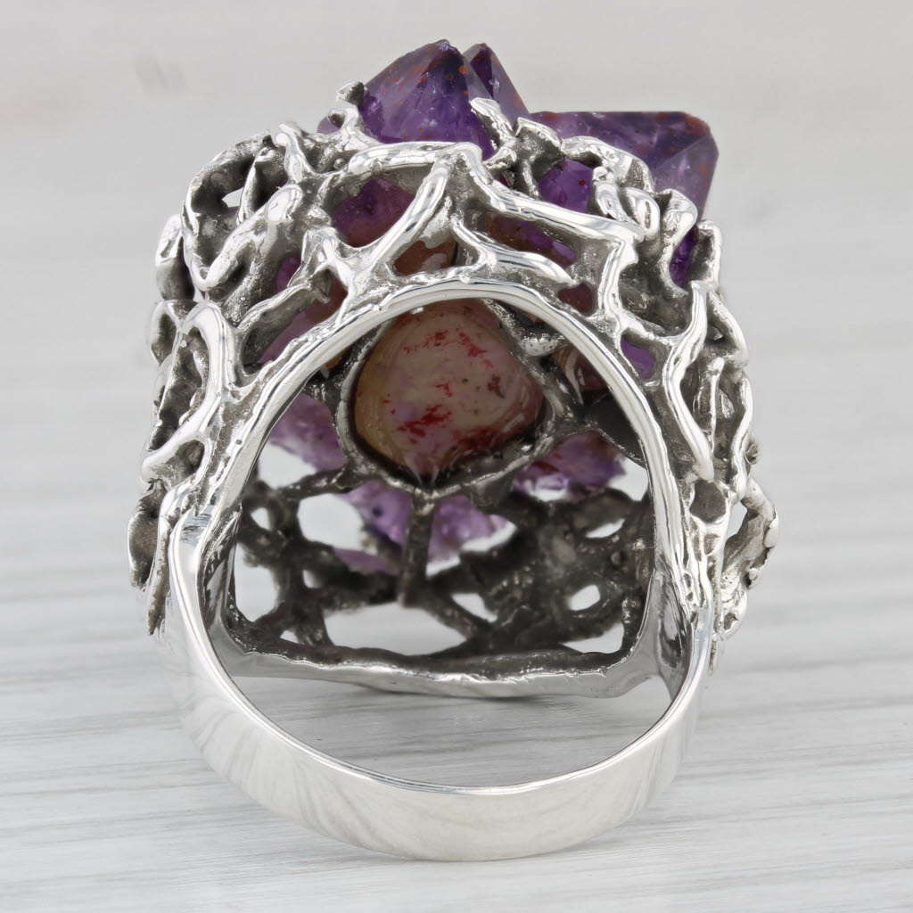 Light Gray Vintage Amethyst Crystal Ring Sterling Silver Size 7.5 Statement Cocktail Gothic