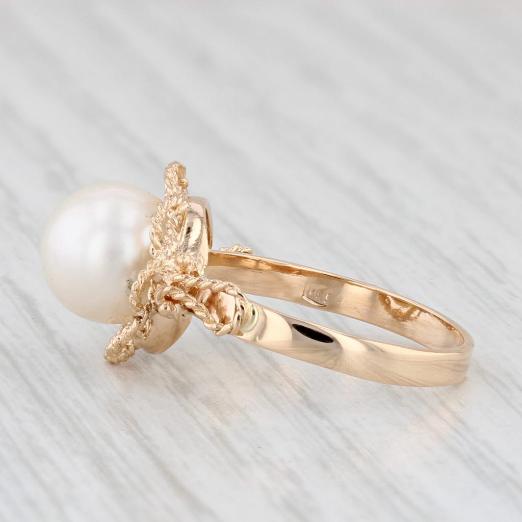 Light Gray Cultured Pearl Solitaire Ring 18k Yellow Gold Size 5.5 Vintage