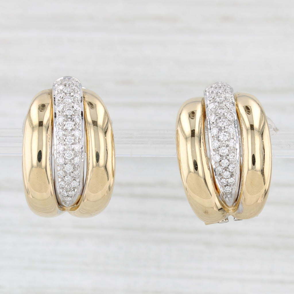 Light Gray Leo Pizzo 0.34ctw Diamond Drop Earrings 18k Gold Omega Backs Clip Ons