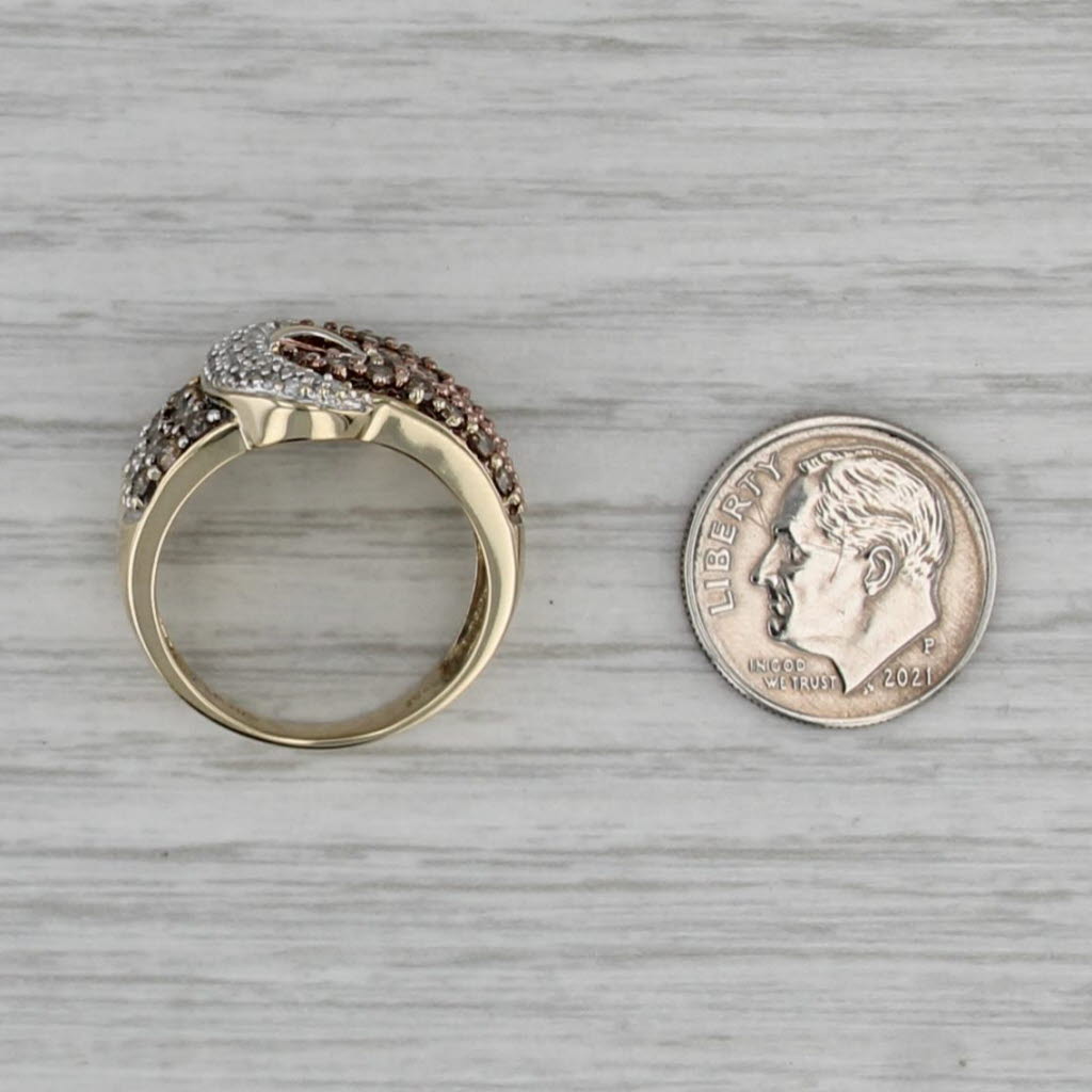 1.49ctw Champagne White Diamond Belt Buckle Ring 10k Gold Size 8.25 Cocktail